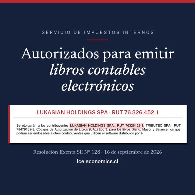 Resolución Exenta SII N° 128 del 16 de septiembre de 2026: autoriza a LUKASIAN HOLDINGS SPA, RUT 76.326.452-1, a emitir libros contables electrónicos con CAL tipo 3 endosable.